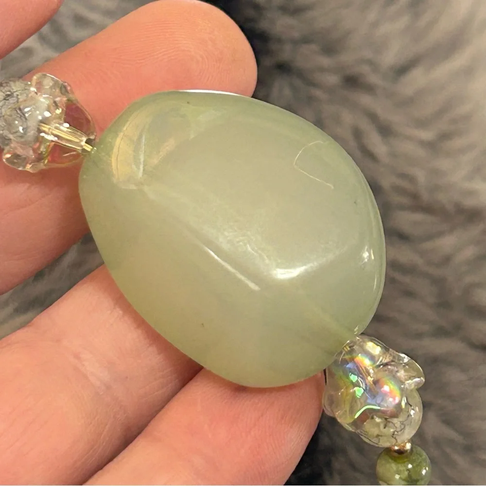Handcrafted green tone art glass bead necklace